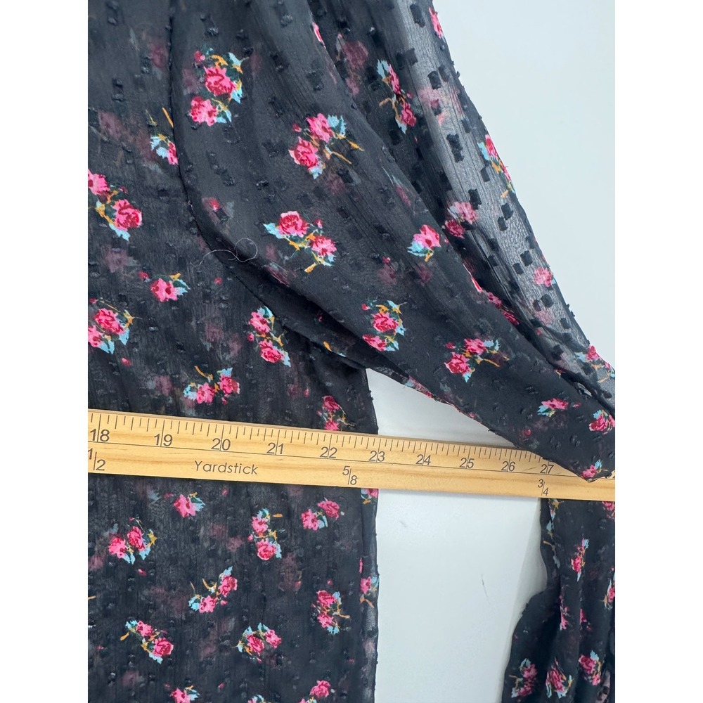 Free People Floral Swiss Dot Blouse Womens L Black Sheer Boho Cottage Romantic - Picture 8 of 11